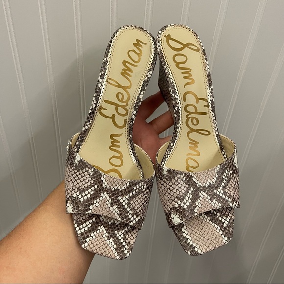 Sam Edelman Tesma Snake Skin Print Leather Wedge Mule Sandal Sz 9.5 - Picture 3 of 10